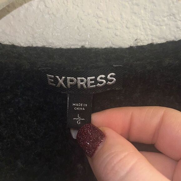 ✨Express Women's Knitted Wool Blend Open Long Sleeve Grey/Black Sz L Cardigan✨ - Picture 8 of 9